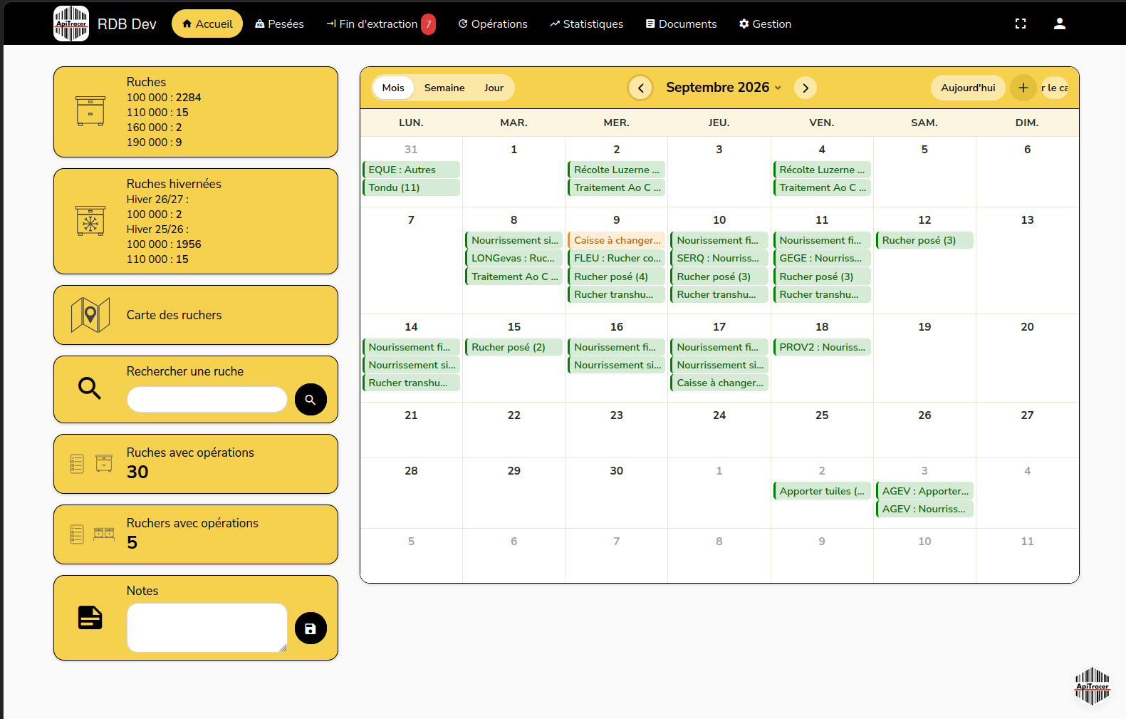 Capture d'écran du site web de gestion ApiTracer Pro